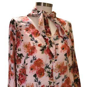 Tolani Julie Sand Floral Blouse with Neck Tie Scarf Size L NWT JJ3290